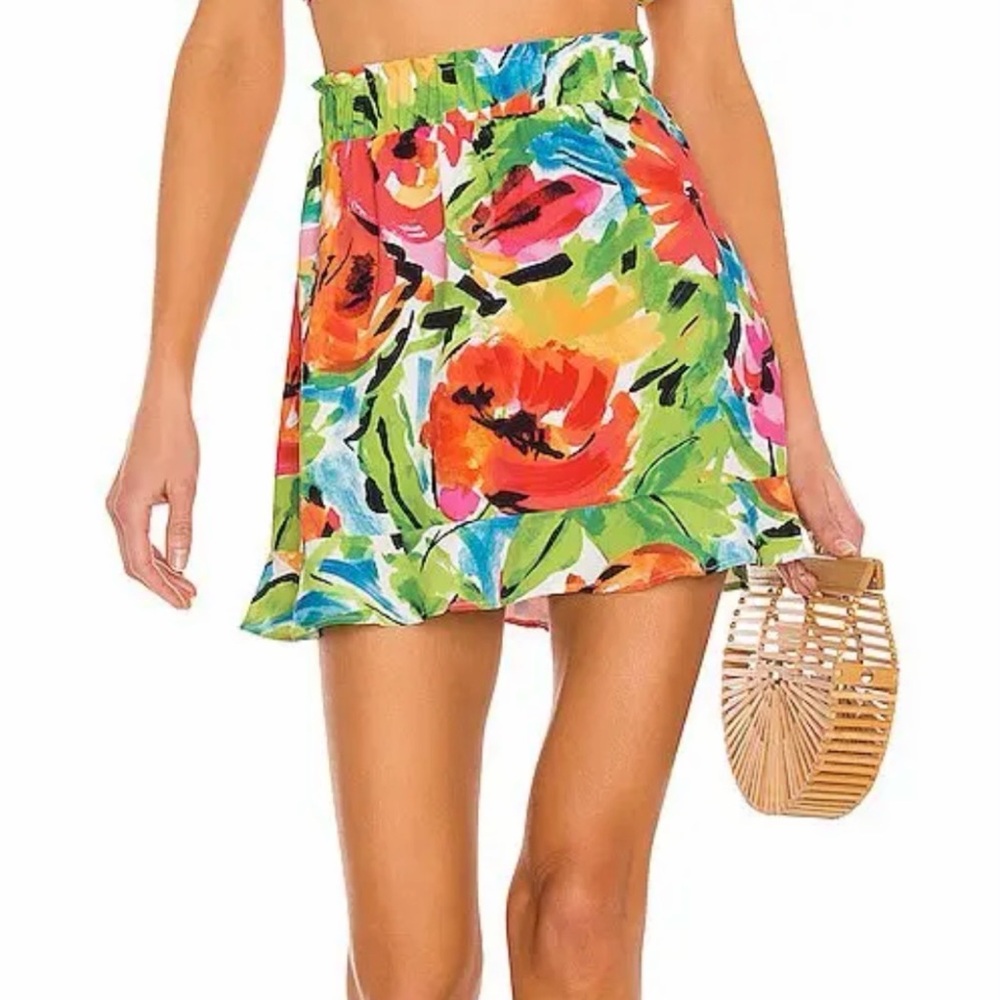 Show Me Your Mumu Roman Ruffle Mini Skirt Mimosa Blooms Floral Boho Resort NWT